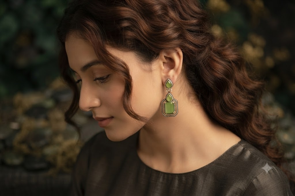 Green Designer Drop Earrings | Elegant Fashion Jewelry for Women (BR250)