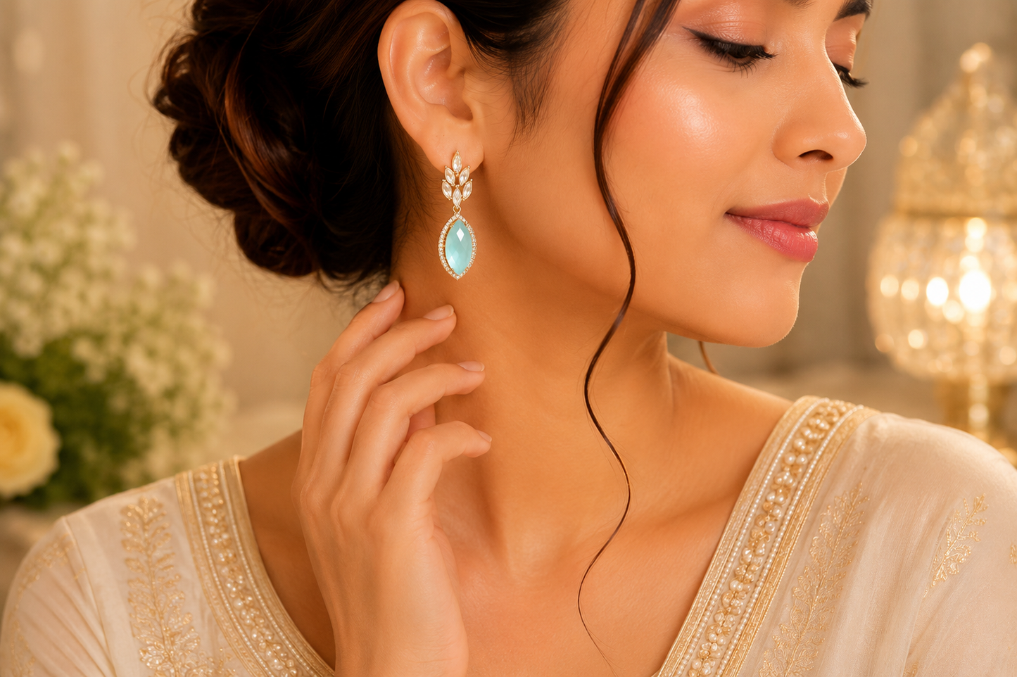 Elegant Sky Blue Teardrop Drop Earrings with Zircon Fashion Jewelry