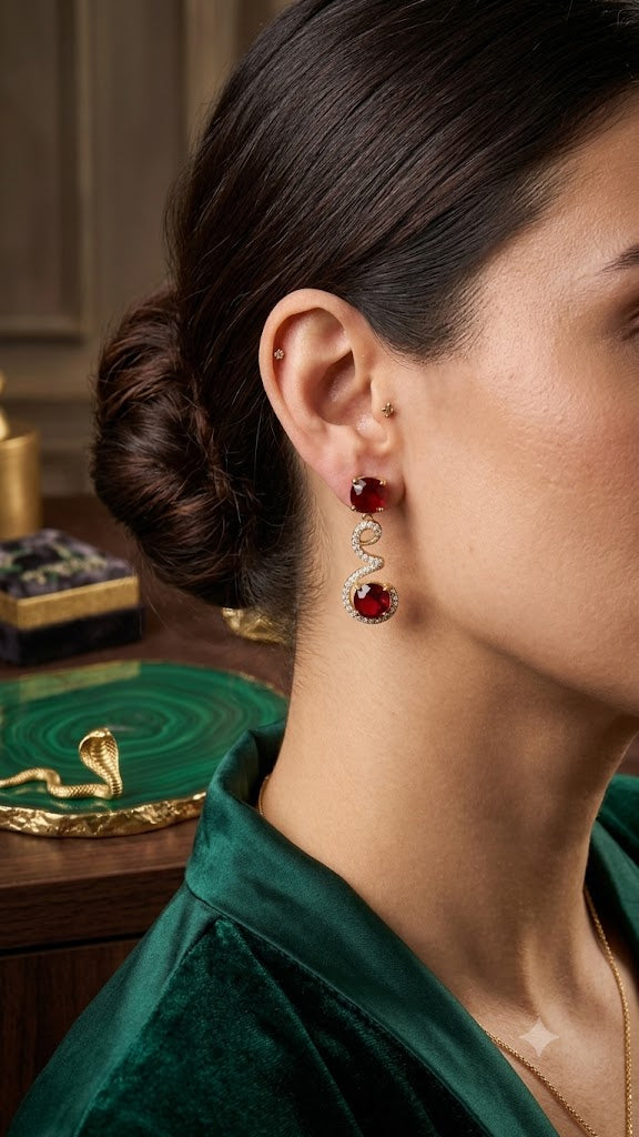 Luxury Red Stone Designer Drop Earrings for Women | Gold Plated Party Wear Earrings (BR250)