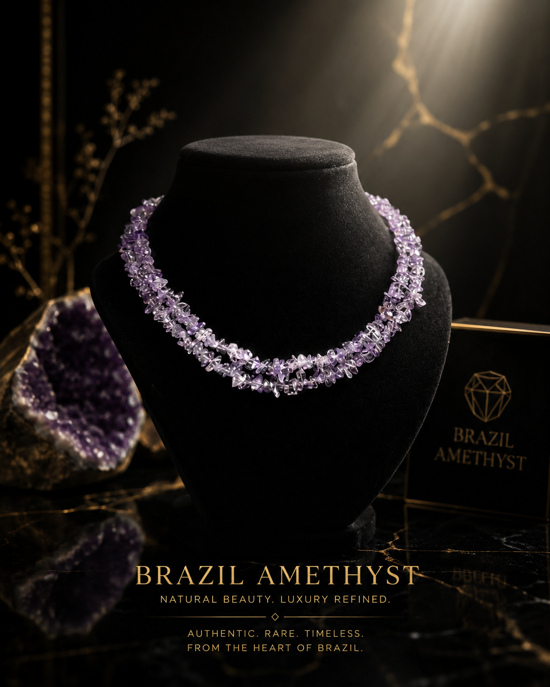 Brazil Amethyst Uncut Mala 35 Inches | Natural Healing Crystal Necklace