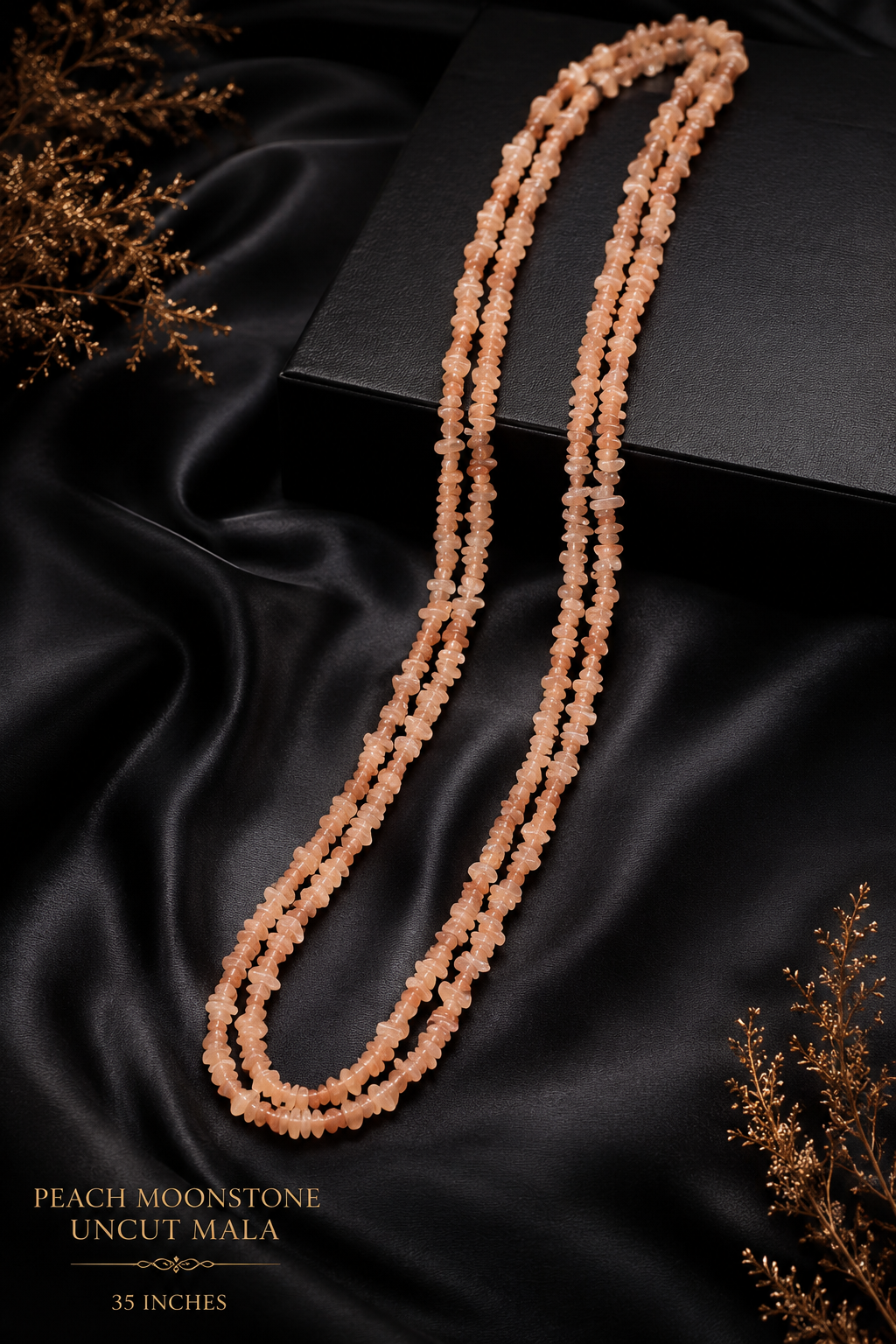 Peach Moonstone Uncut Mala 35 Inches | Natural Healing Crystal Necklace