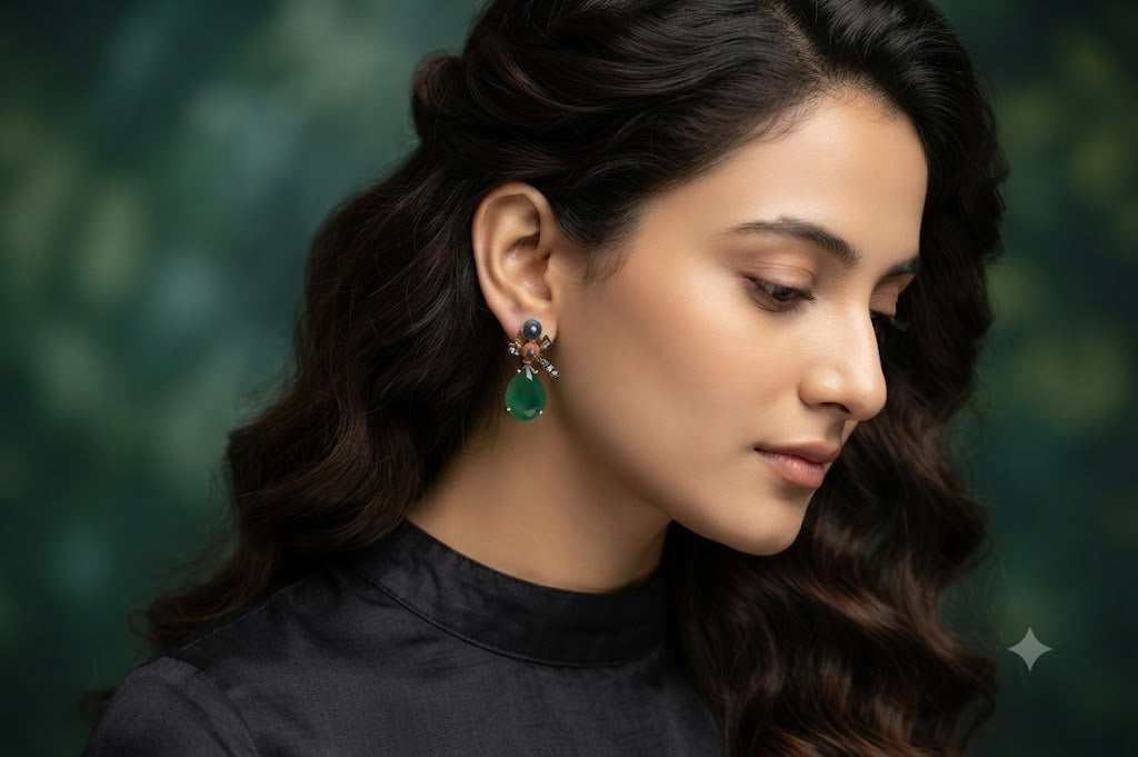 Elegant Green Designer Drop Earrings for Women | Premium Fashion Jewelry (Br250)