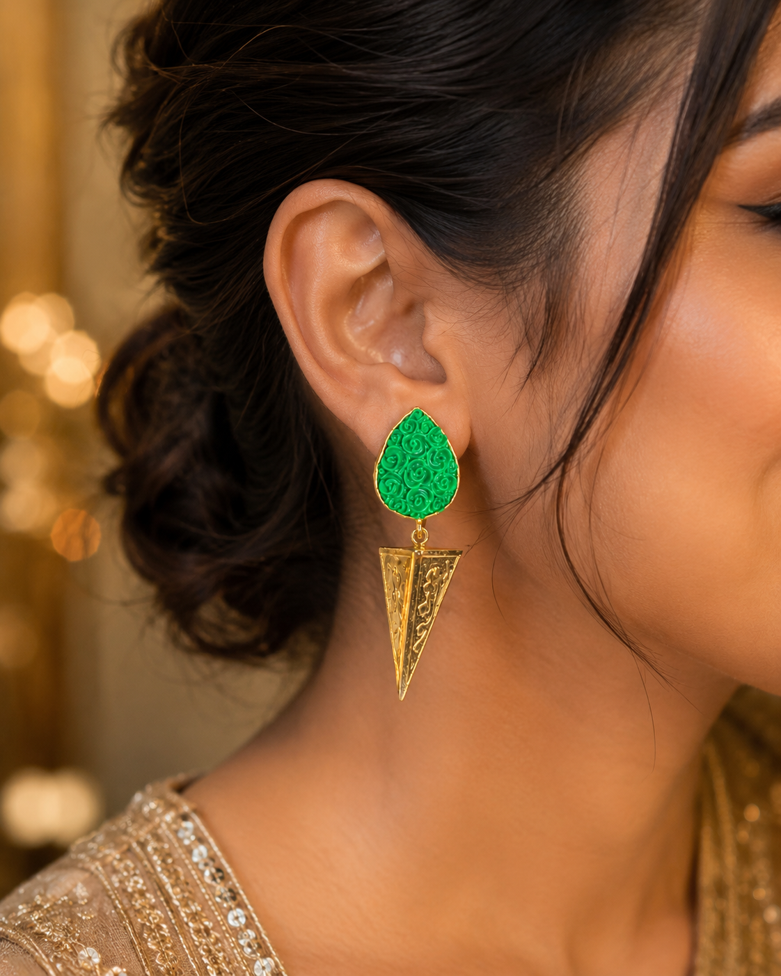 Luxury Green & Gold Ear Hanging Earrings for Women | Designer Style (BR150)
