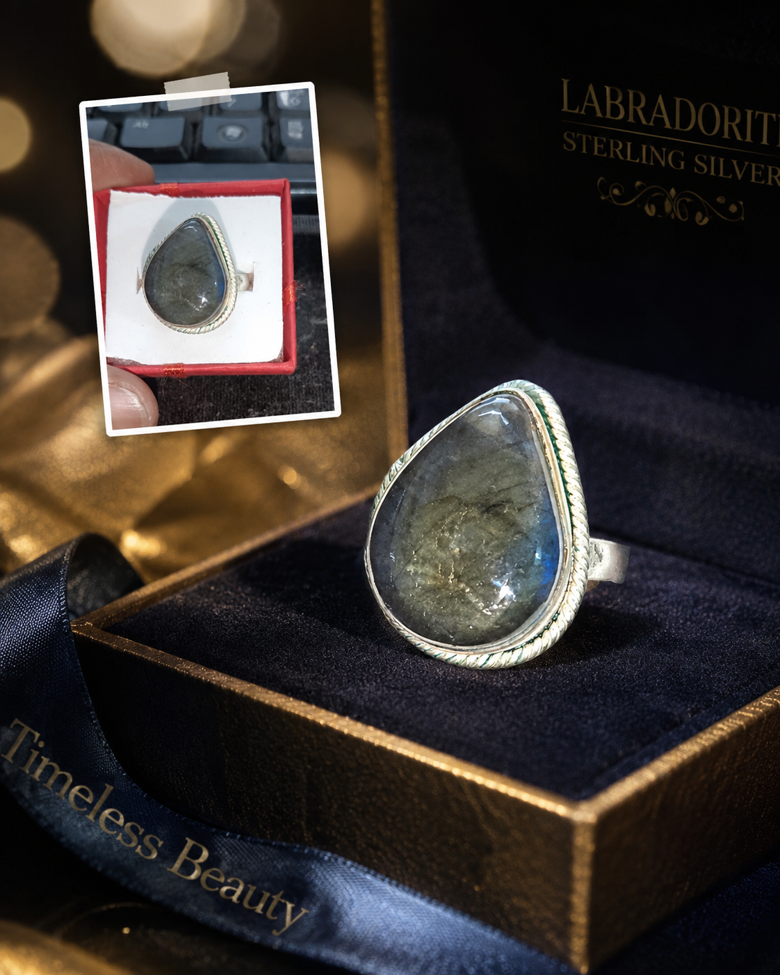 Labradorite Adjustable Ring | Natural Flash Crystal Ring for Women