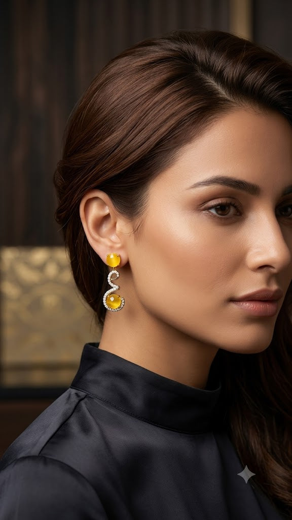 Designer Yellow Stone Drop Earrings for Women | Gold Plated (BR250)