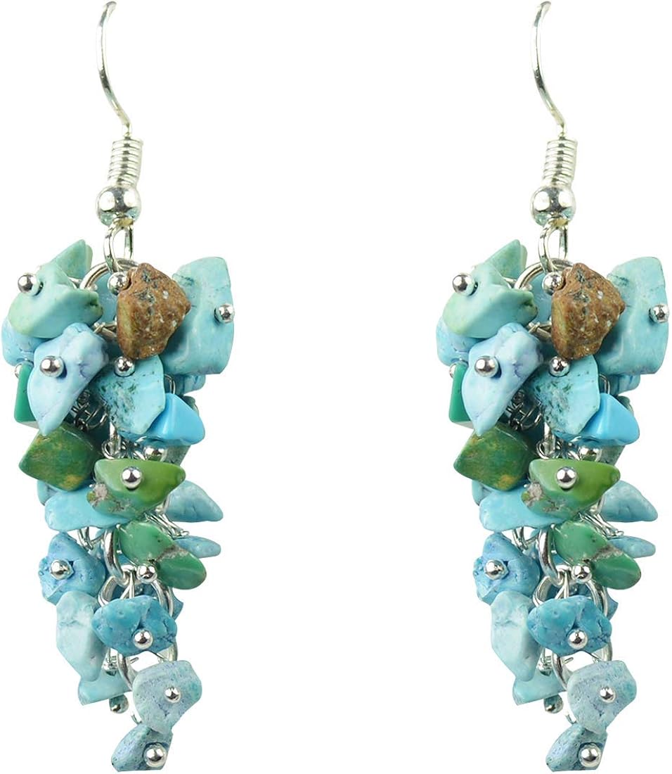 Turquoise Chips Earrings | Handmade Natural Turquoise Gemstone Dangle Earrings for Women