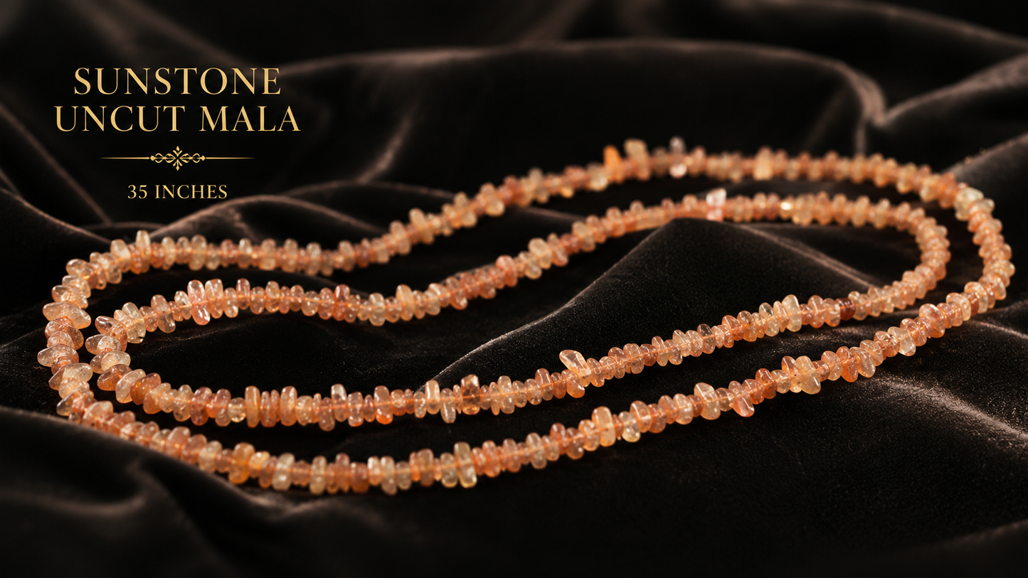 Sunstone Uncut Mala 35 Inches Natural Crystal Healing Necklace