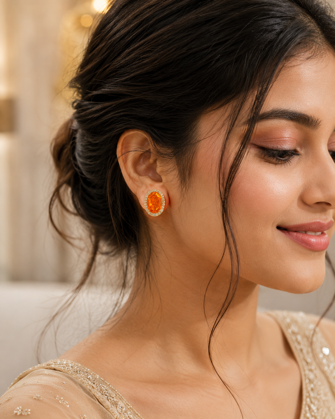 Fancy Designer Pink Stone-Inspired Ear Studs with Halo Design for Women | Elegant Party Wear Jewelry (BR120)