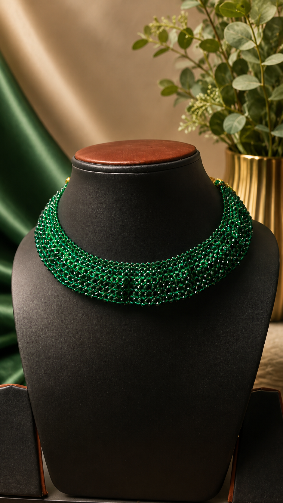 Handcrafted Green Beaded Statement Collar Necklace for Women