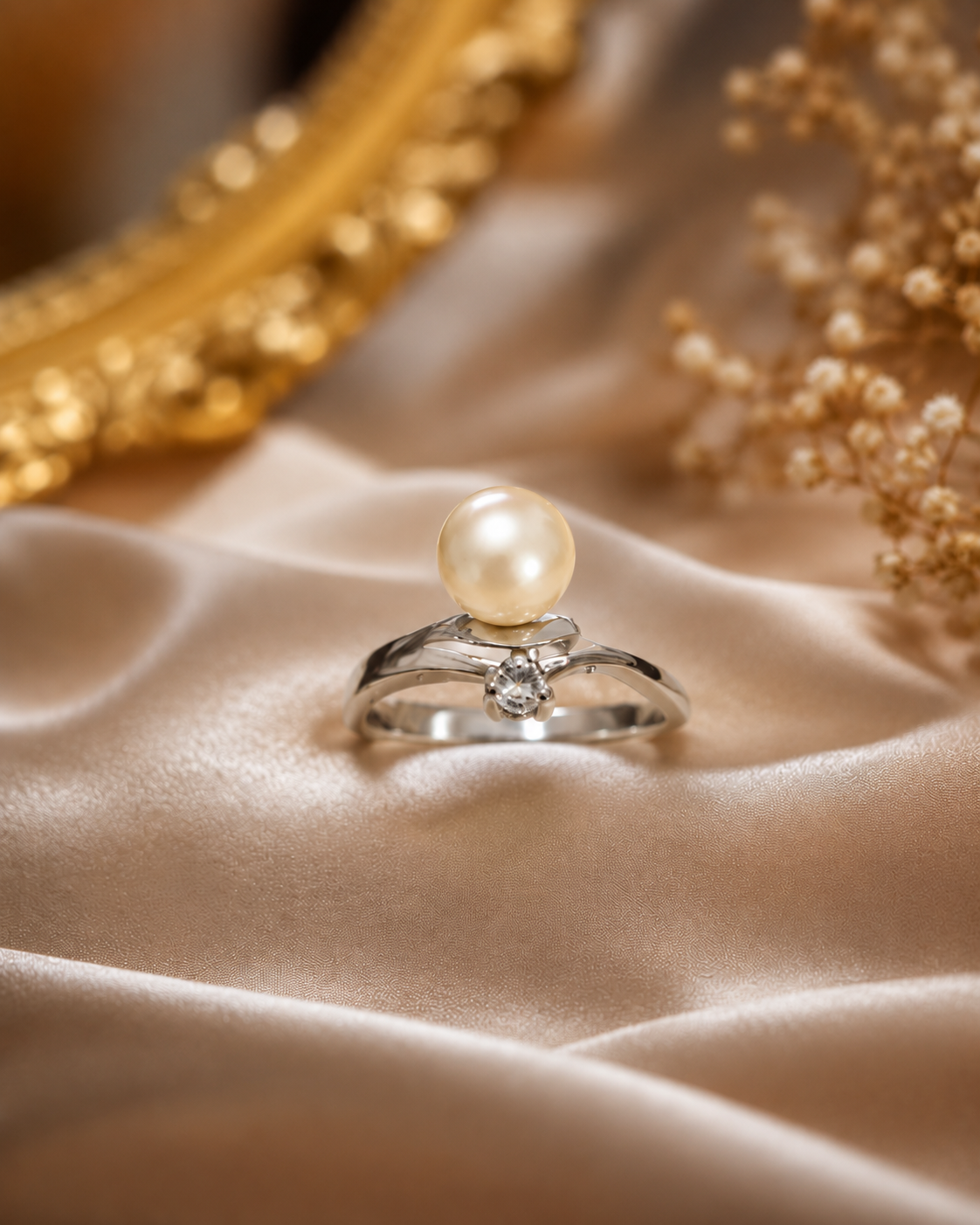 Pearl Adjustable Ring in Silver Finish | Elegant Pearl Jewelry