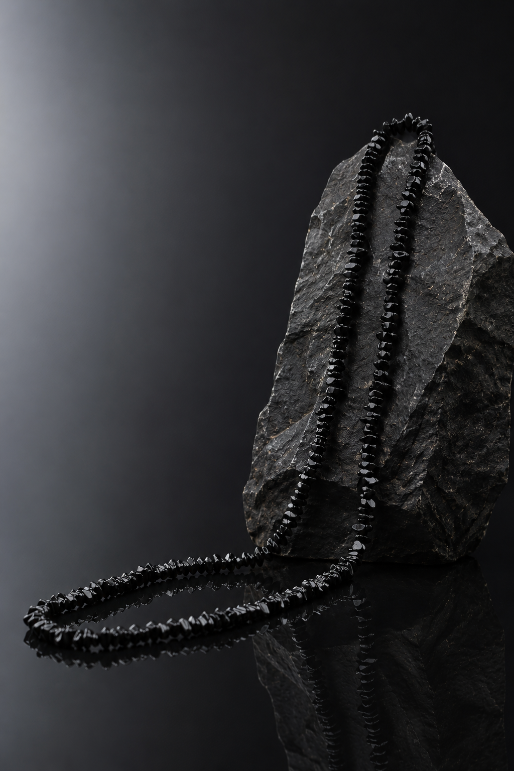Black Tourmaline Uncut Crystal Mala 35 Inches for Protection & Grounding