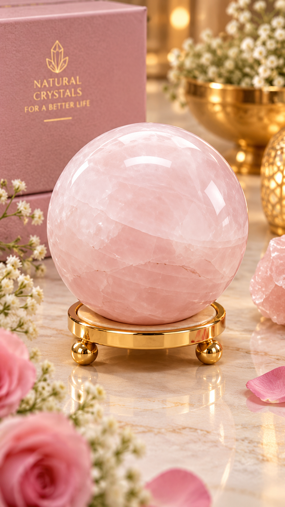 Natural Rose Quartz Crystal Ball / Sphere – Polished Healing Crystal for Love & Emotional Harmony 295 Grams