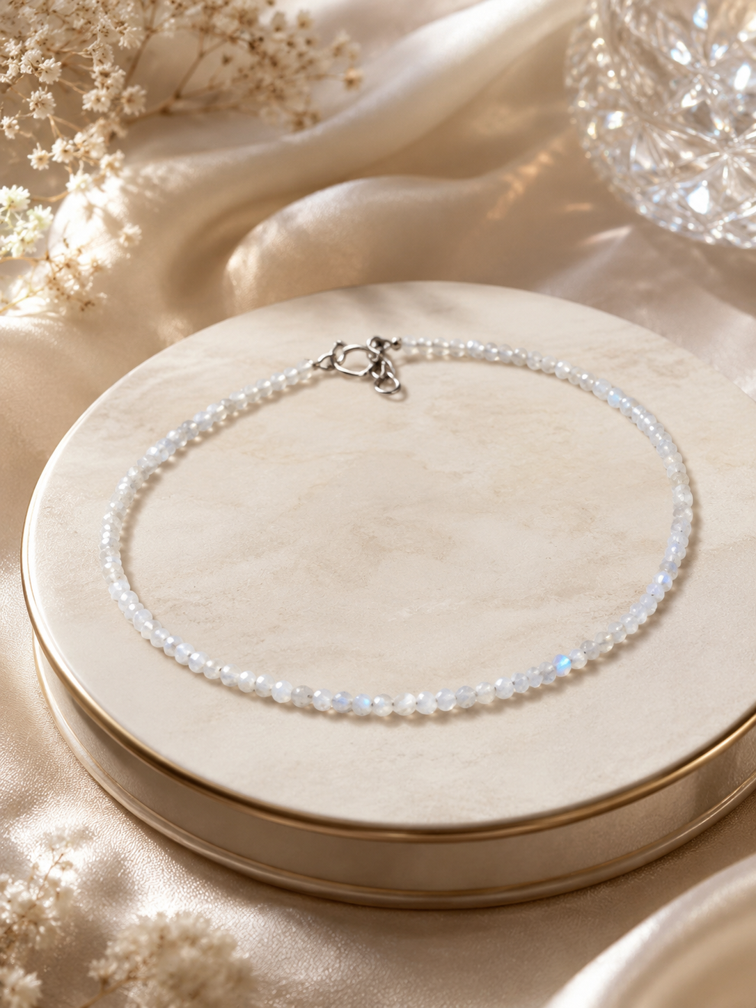 Natural Rainbow Moonstone Faceted 2mm Bracelet | Genuine Crystal Jewelry
