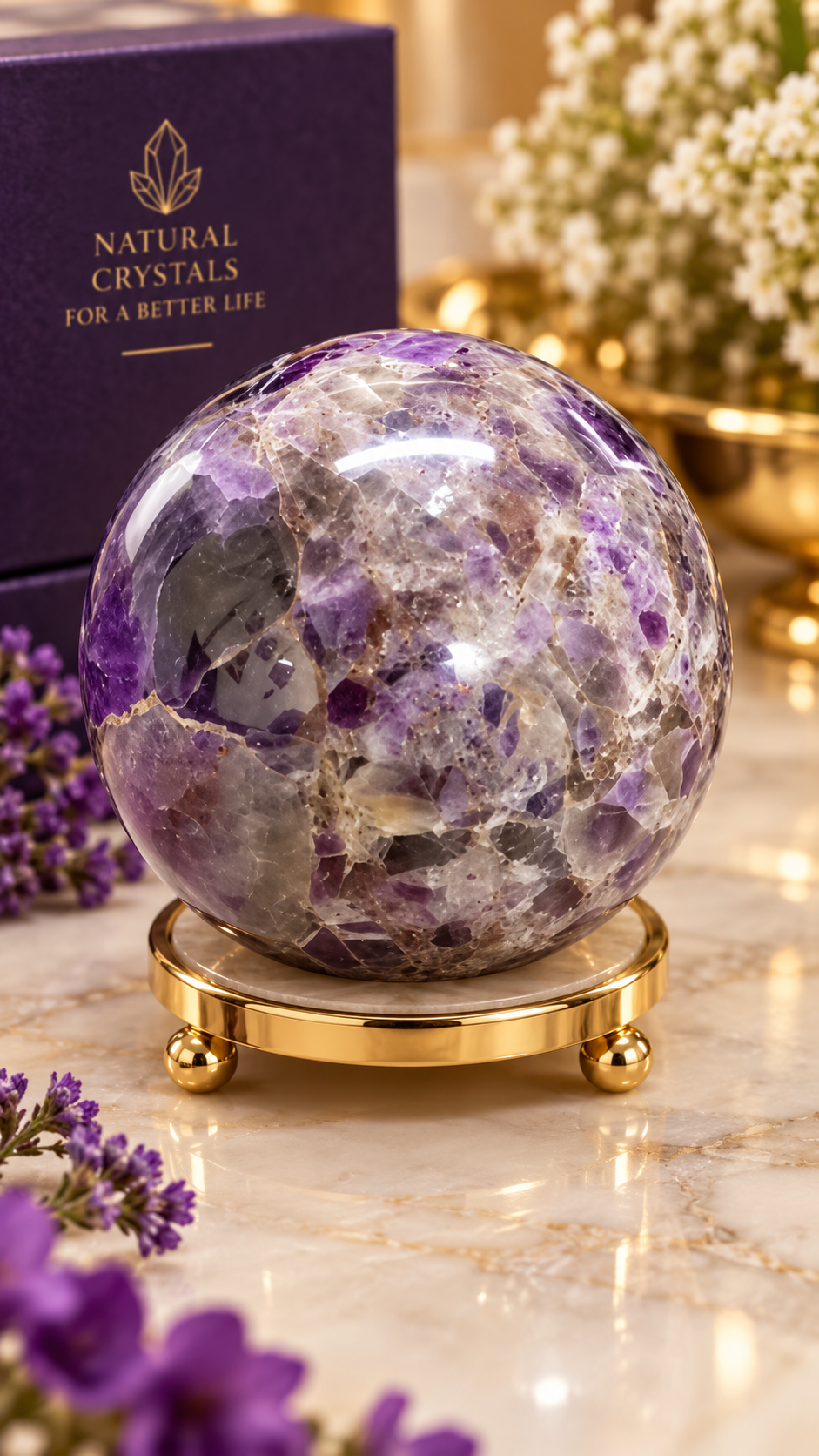 Natural Amethyst Crystal Ball | Polished Amethyst Sphere for Meditation, Spirituality & Décor 711 Gram