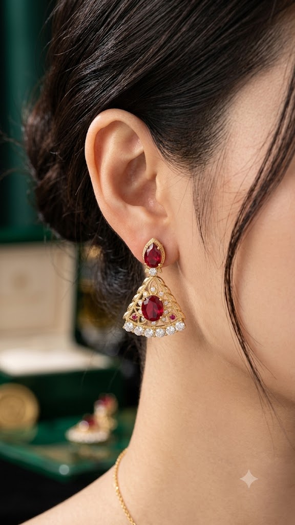 Luxury Red Stone Gold Plated Jhumka Earrings for Women | Party Wear (BR250)