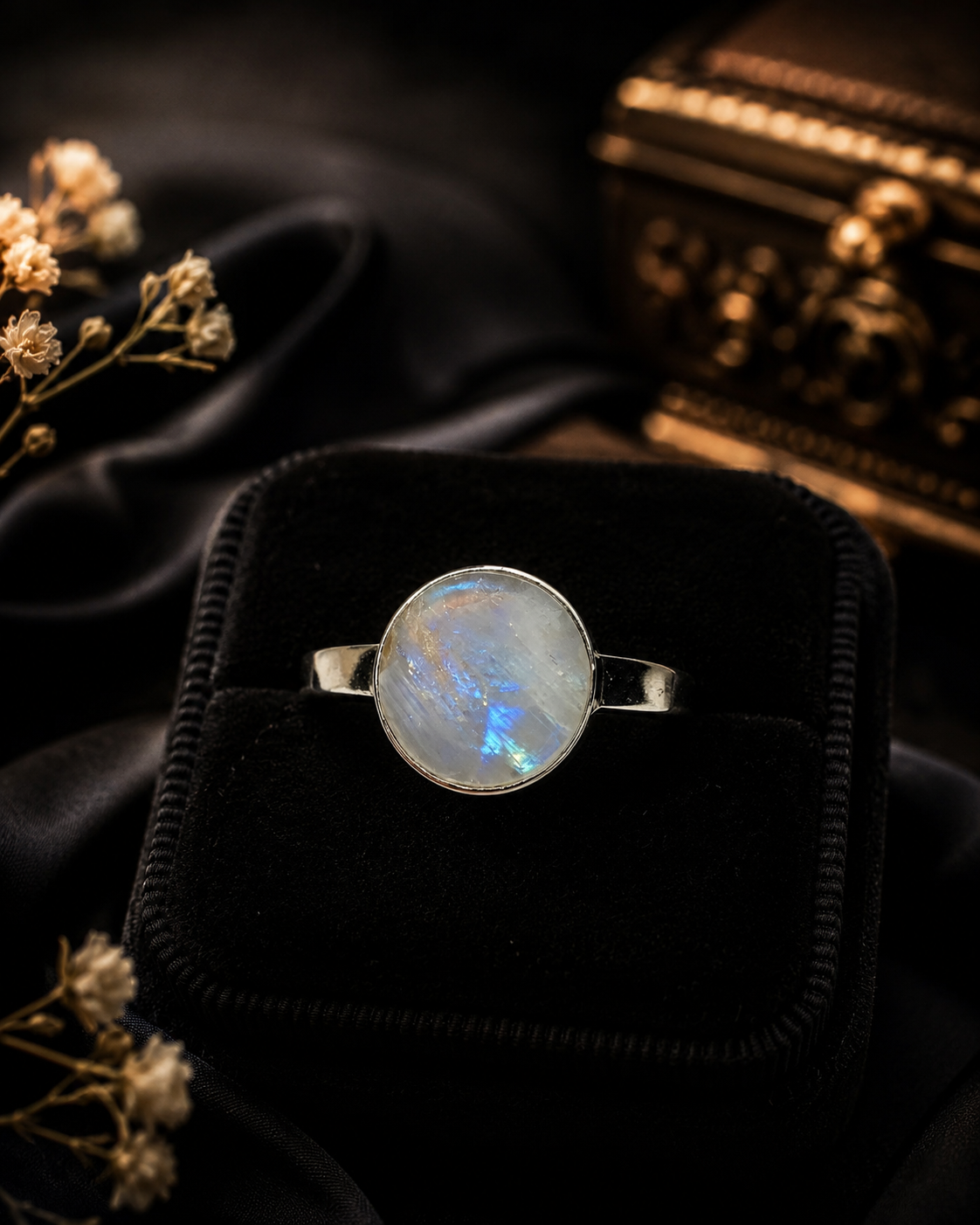 Rainbow Moonstone Adjustable Ring in Silver | Crystal Empire
