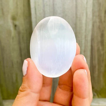 Selenite Palm Stone – Polished Satin Spar Crystal for Meditation