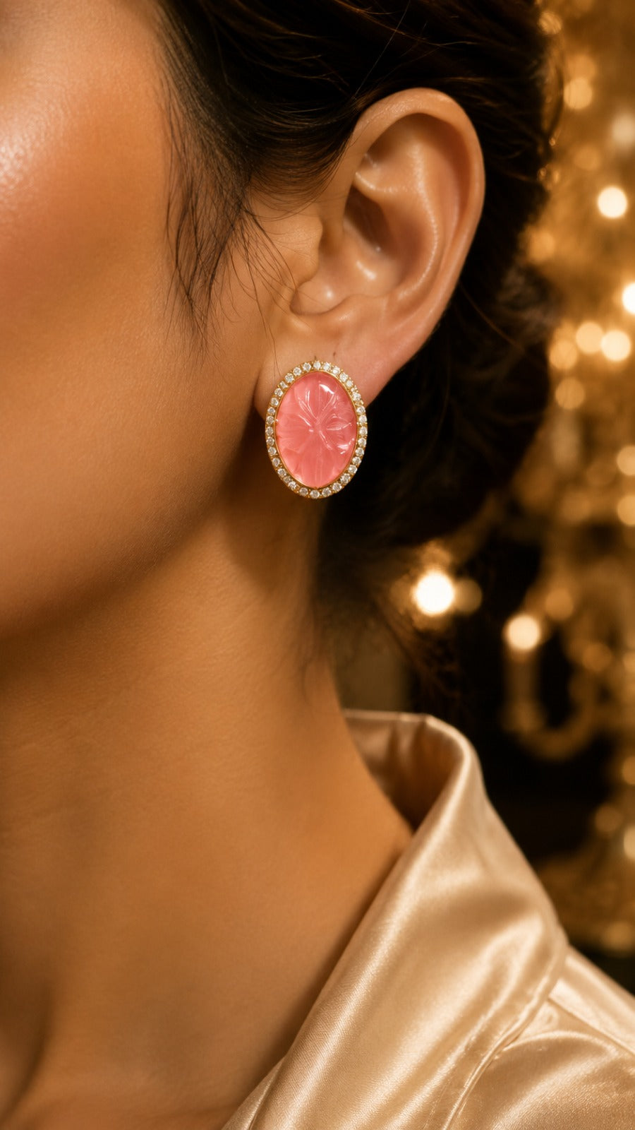 Pink Oval Designer Stud Earrings for Women | Elegant Fashion Jewelry (BR150)