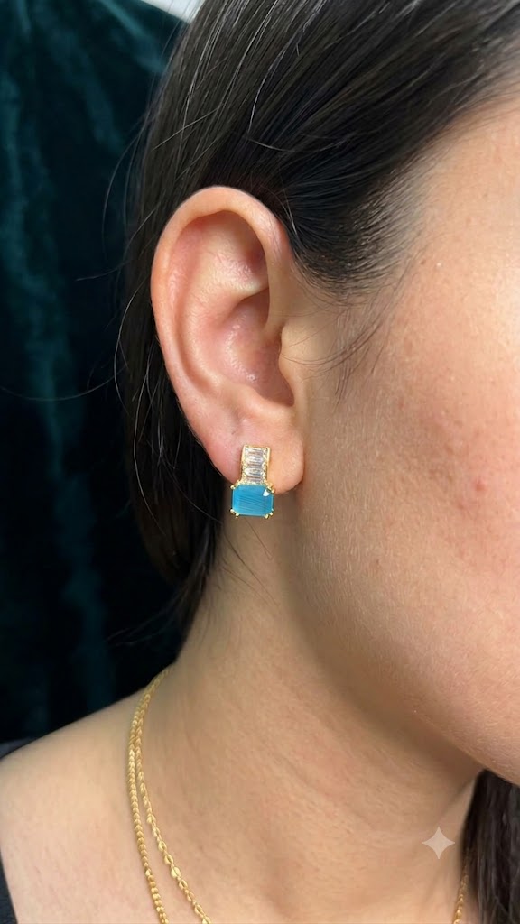 Fancy Designer Blue Enamel & Gold Plated Ear Studs for Women | Elegant Fashion Jewelry (BR150)