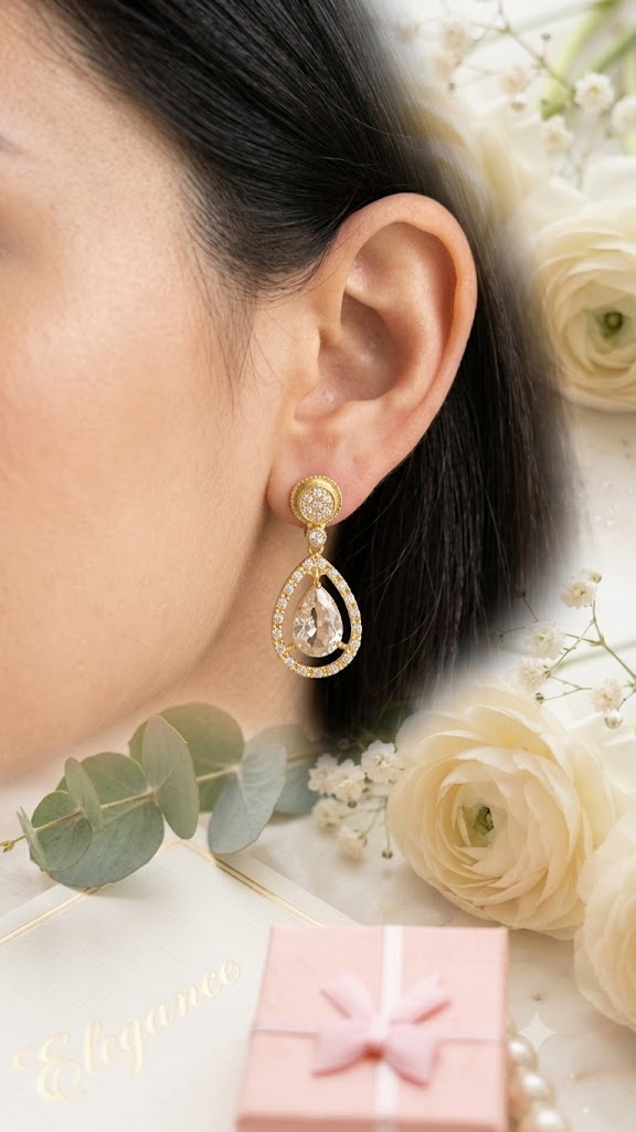 Luxury Gold-Tone Teardrop Dangle Earrings for Women & Girls (BR150)