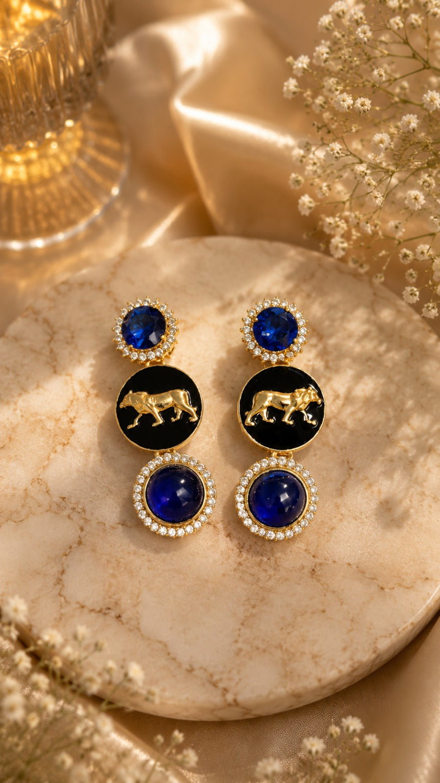 Luxury Blue & Black Designer Drop Earrings for Women | Statement (BR150)