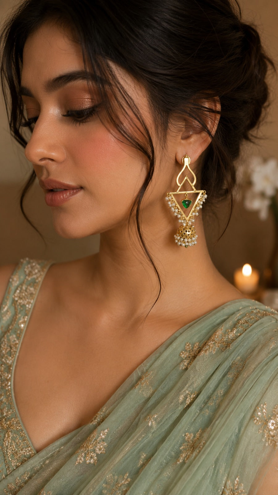Luxury Gold-Tone Geometric Pearl Jhumka Earrings for Women (BR300)