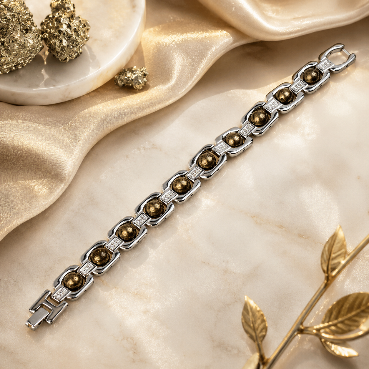 Metal Pyrite Bracelet – Wealth, Protection & Luxury Energy Jewelry