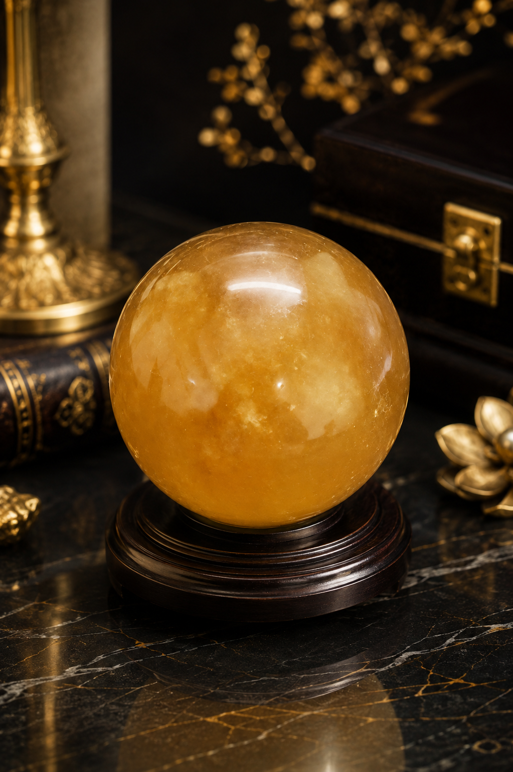Natural Yellow Calcite Crystal Ball | Polished Calcite Sphere for Positivity, Confidence & Energy 722 Gram