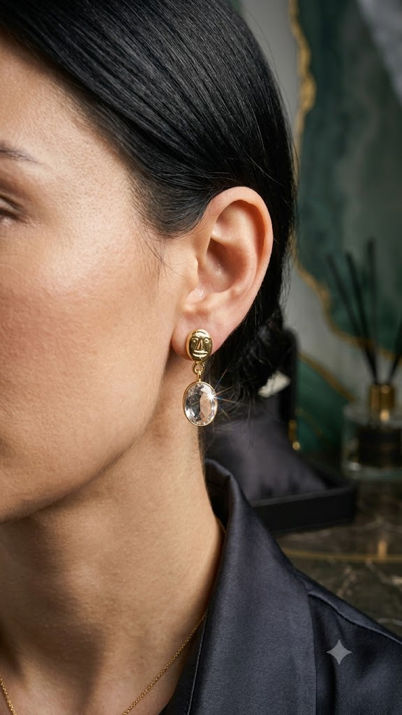 Gold-Tone Oval Drop Earrings | Elegant Designer Fashion Jewelry (BR125)
