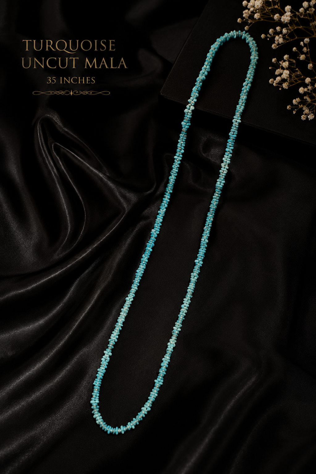 Turquoise Uncut Chip Stone Mala Necklace | Handmade Boho Necklace for Women 35 inches
