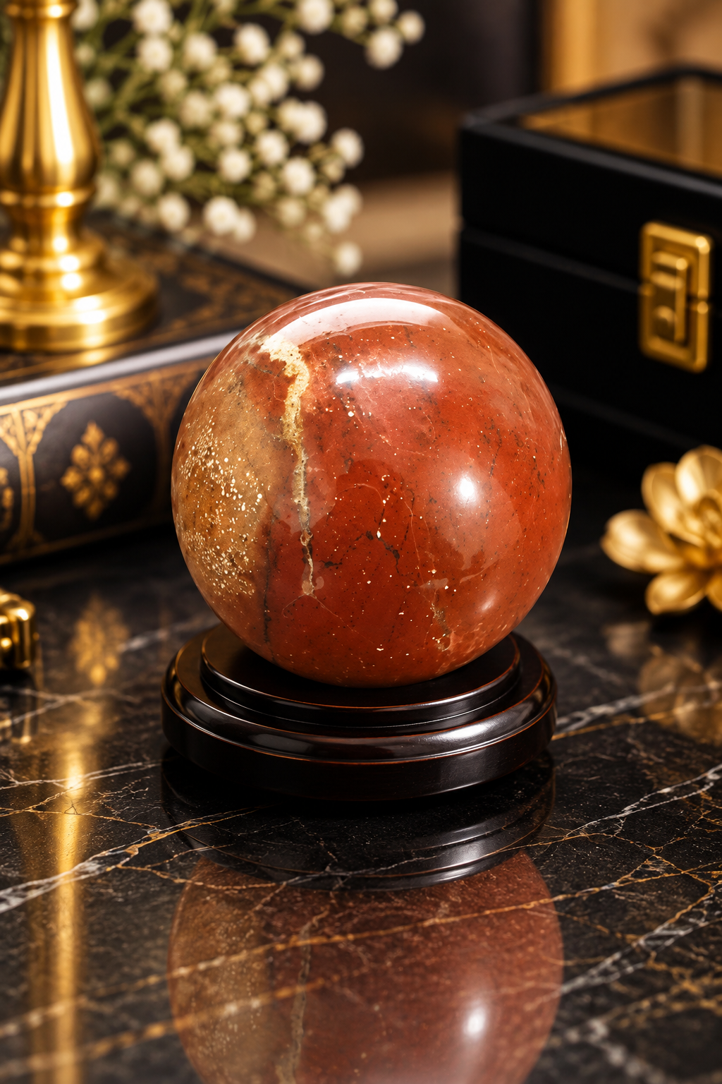 Natural Red Jasper Ball | Polished Red Jasper Crystal Sphere for Grounding & Strength 98 Gram