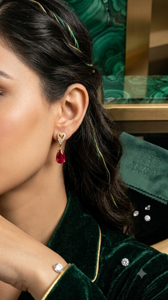 Luxury Red Teardrop Gold-Plated Drop Earrings for Women | Party Wear (BR125)