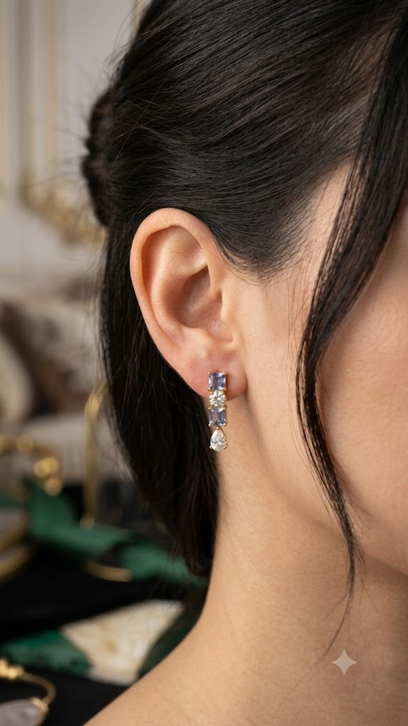 Luxury Geometric Drop Earrings for Women | Gold Finish CZ Earrings (BR125)