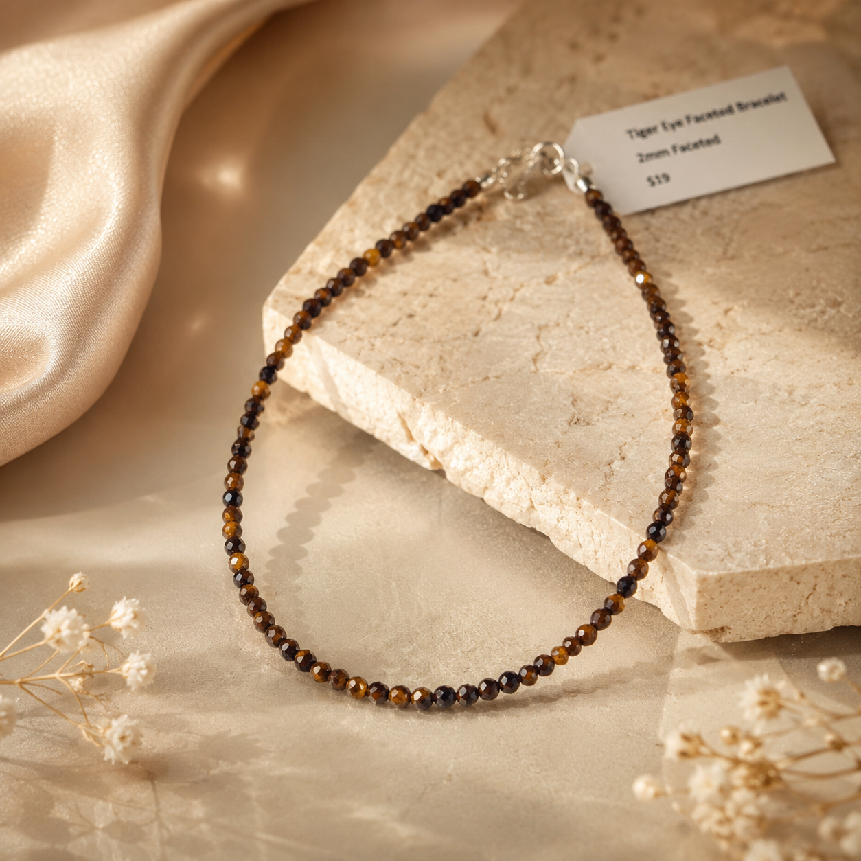Natural Tiger Eye Faceted 2mm Israeli Cut Bracelet | Handmade Crystal