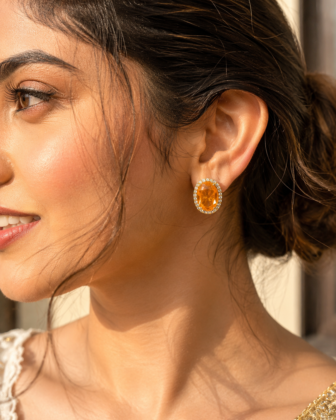 Fancy Designer Orange Ear Studs for Women | Elegant Party Wear Jewelry (BR120)