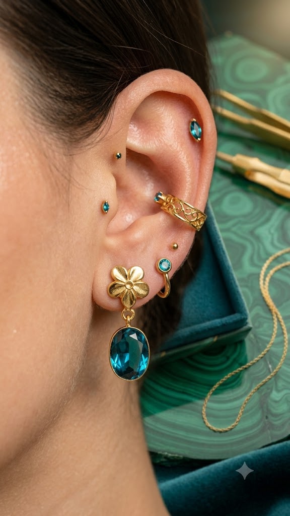 Blue Floral Drop Earrings for Women | Elegant Gold Finish Jewelry (BR125)