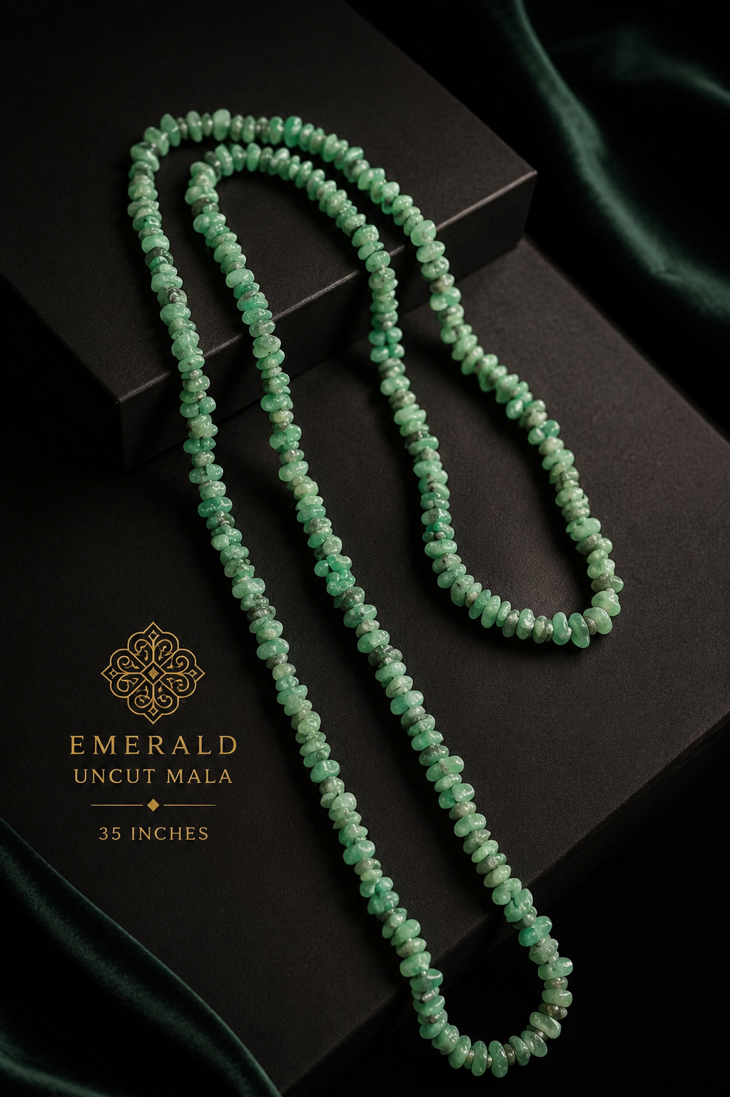 Natural Emerald Uncut Mala 35 Inches | Premium Crystal Necklace