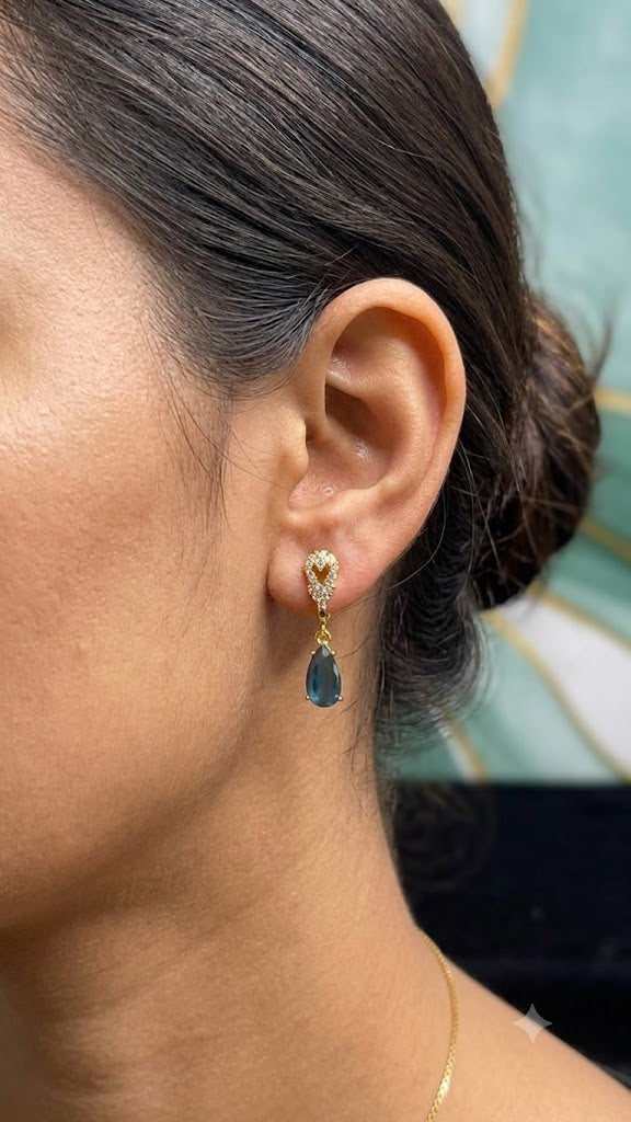Luxury Gold-Tone Blue Drop Earrings for Women | Elegant Party Jewelry (BR125)