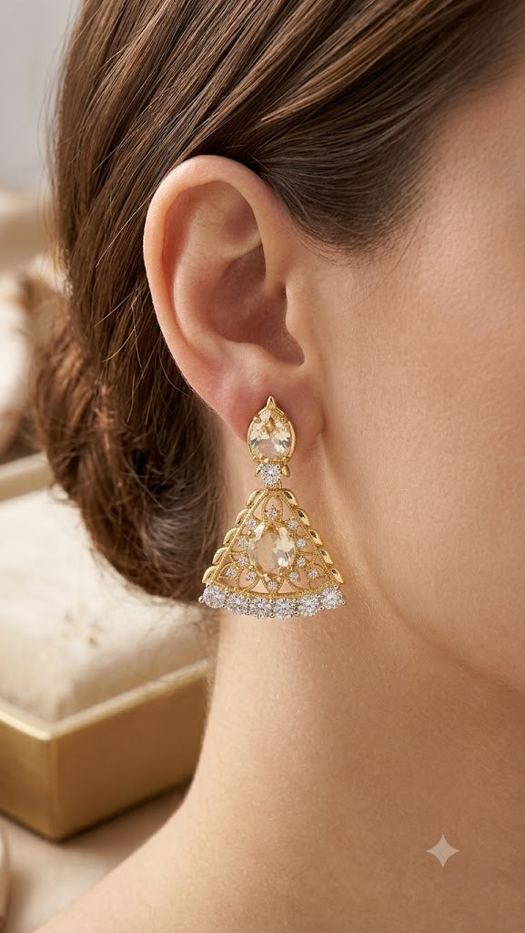 Gold-Plated CZ Designer Jhumka Earrings for Women | Party Wear (BR250)