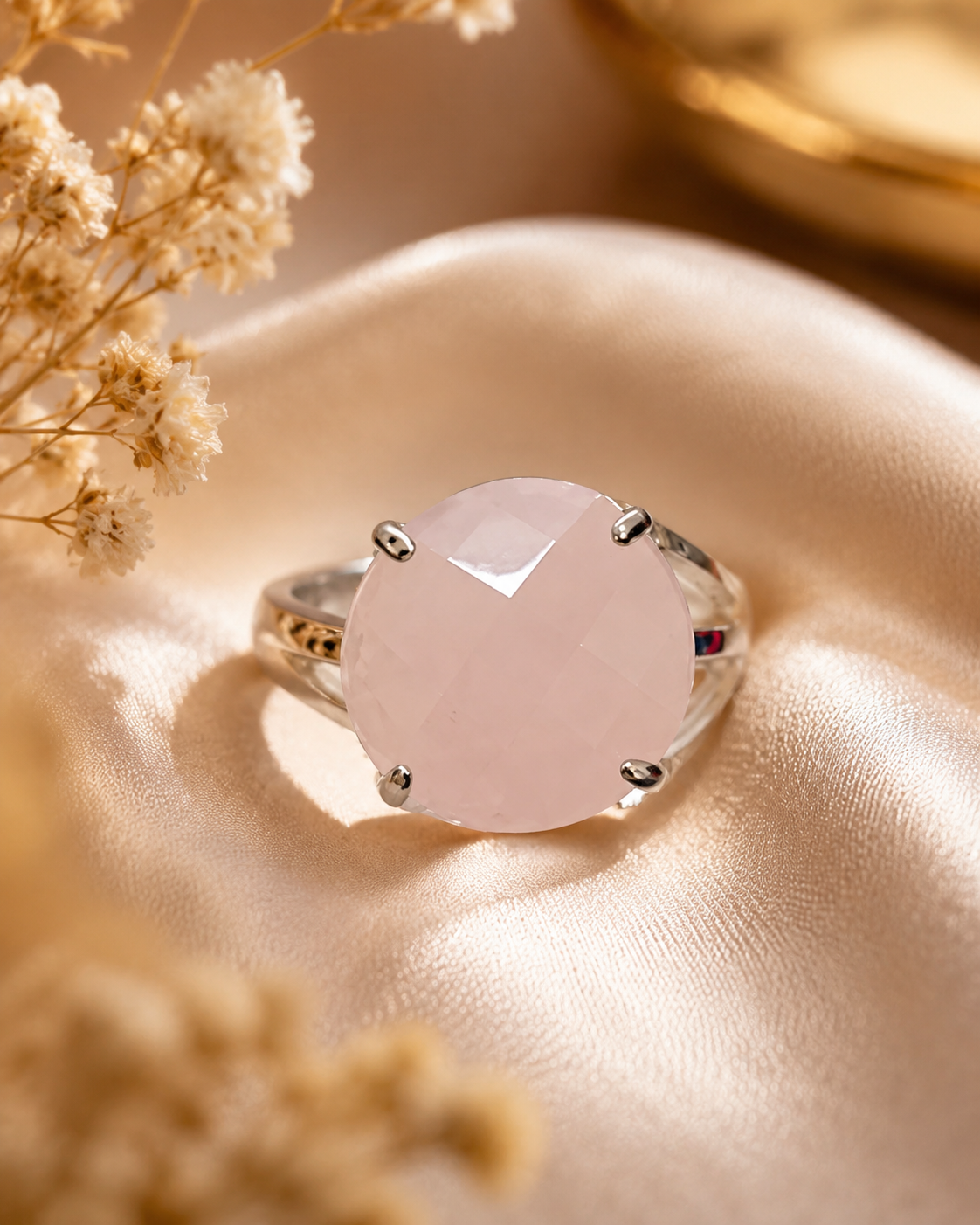 Rose Quartz Adjustable Ring for Love, Peace & Positive Energy