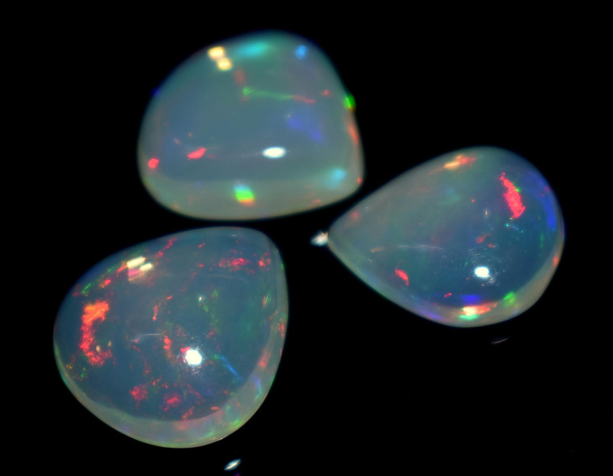 Ethiopian Opal, Pear Welo Fire Cabochon Gemstone Lot, 7.80 Carat, Size-10x11.5x3.5mm To 11.5x12x5mm, For Jewelry Making