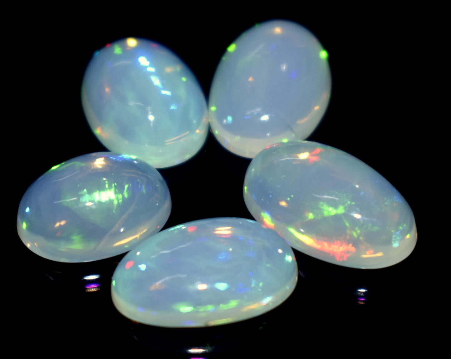 Natural Ethiopian Opal, Oval Welo Fire Cabochon Gemstone Lot, 11.20 Carat, Size-13x8x5mm To 11x9x4.5mm , For Jewelry Making, Piece-5
