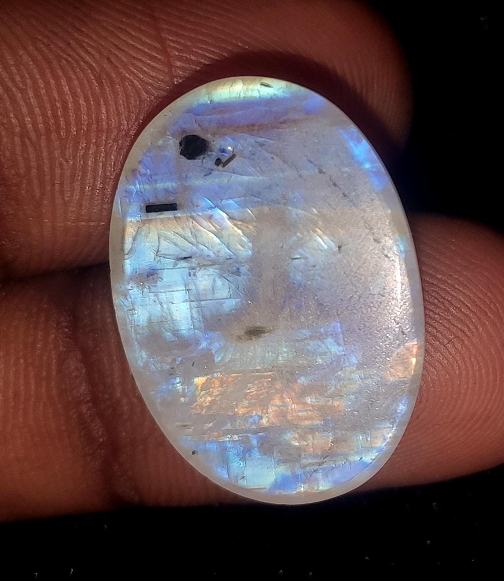 Moonstone, Natural Rainbow Moonstone, Oval Blue Flashy Loose Gemstone, 17.05 Carat, Size-16.5x23x5mm, Gift For Her, Pc-1