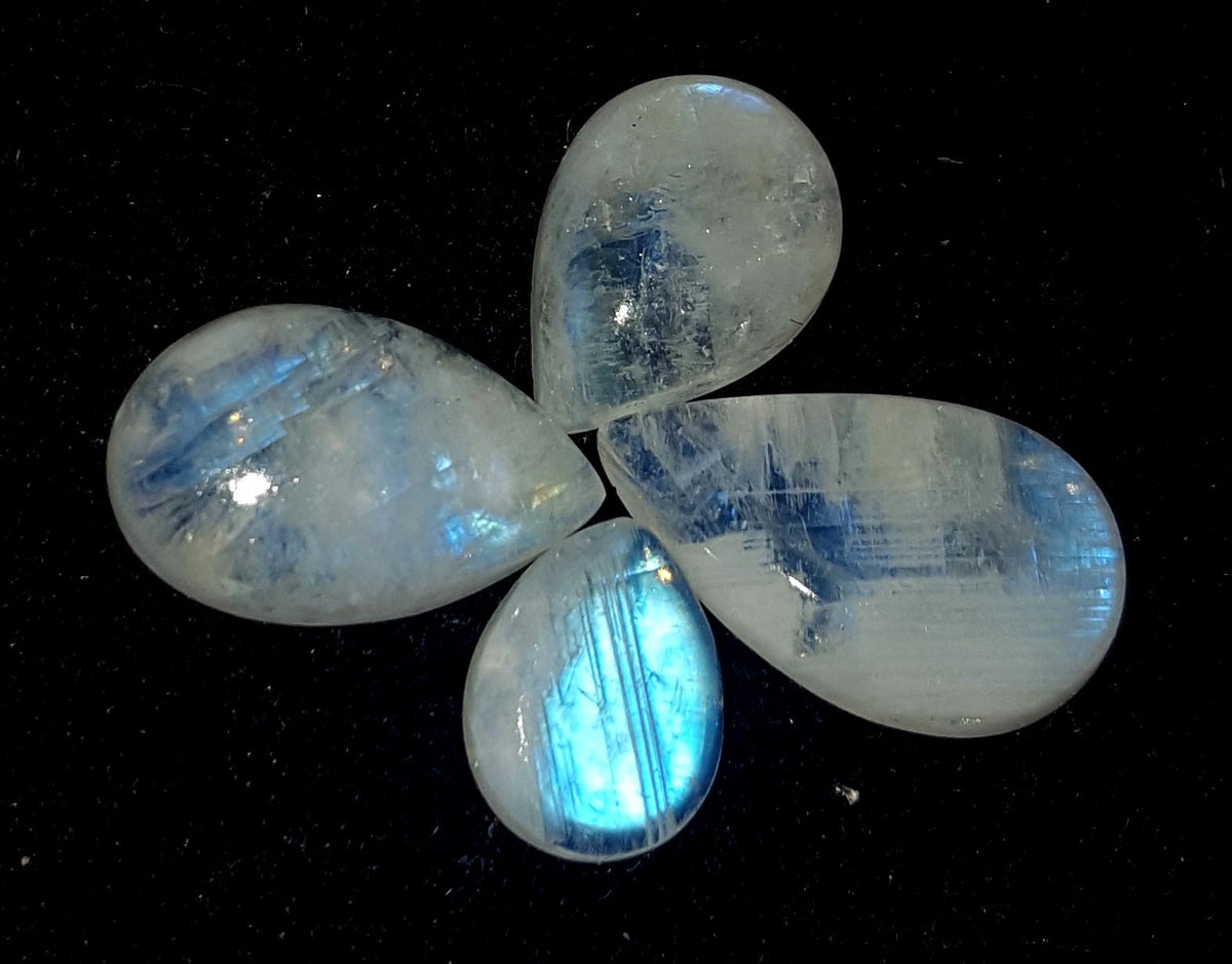 Moonstone, Natural Rainbow Moonstone, Pear Blue Flashy Gemstone Lot, 21.50 Carat, Size-11x8x4mm To 18x11x4.4mm Gift For Her, Pc-4