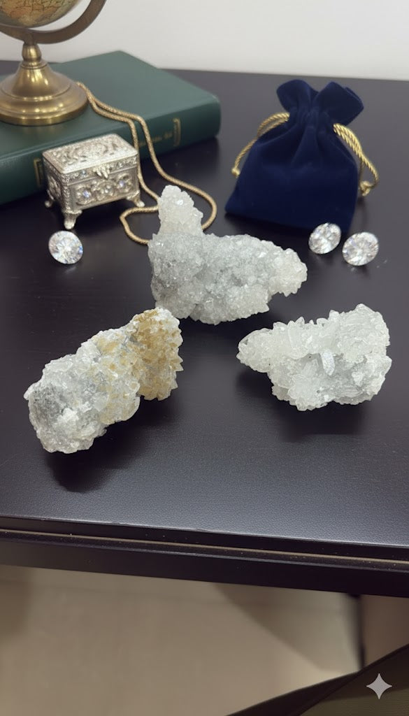 Natural Apophyllite Cluster 3 Pieces β 380 g Healing Crystal Set π