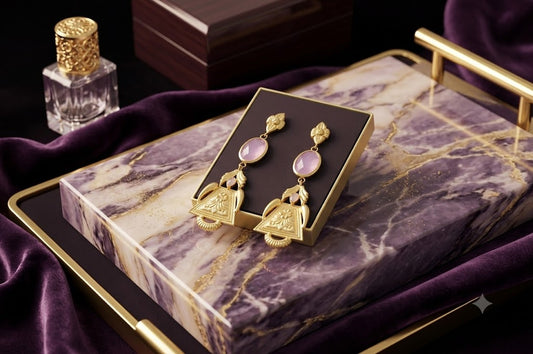 Luxury Gold Tone Pink Drop Earrings | Designer Statement Jewelry (BR250)
