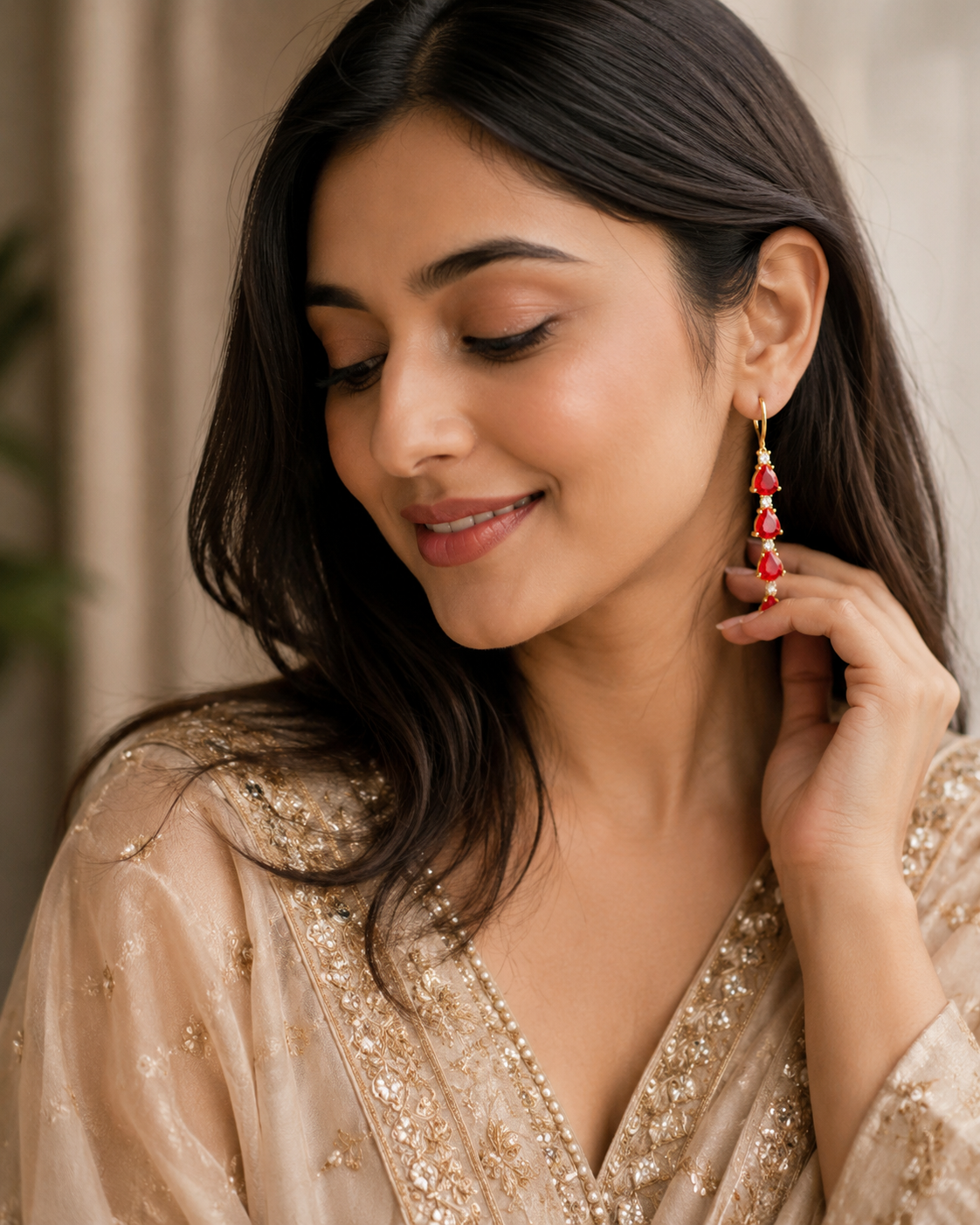 Fancy Red Ear Hanging Earrings for Women – Elegant Designer Dangle Earrings for Party Wear (BR150)