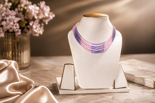 Elegant Pink & Purple CZ Multi Layer Necklace for Women | Party Wear
