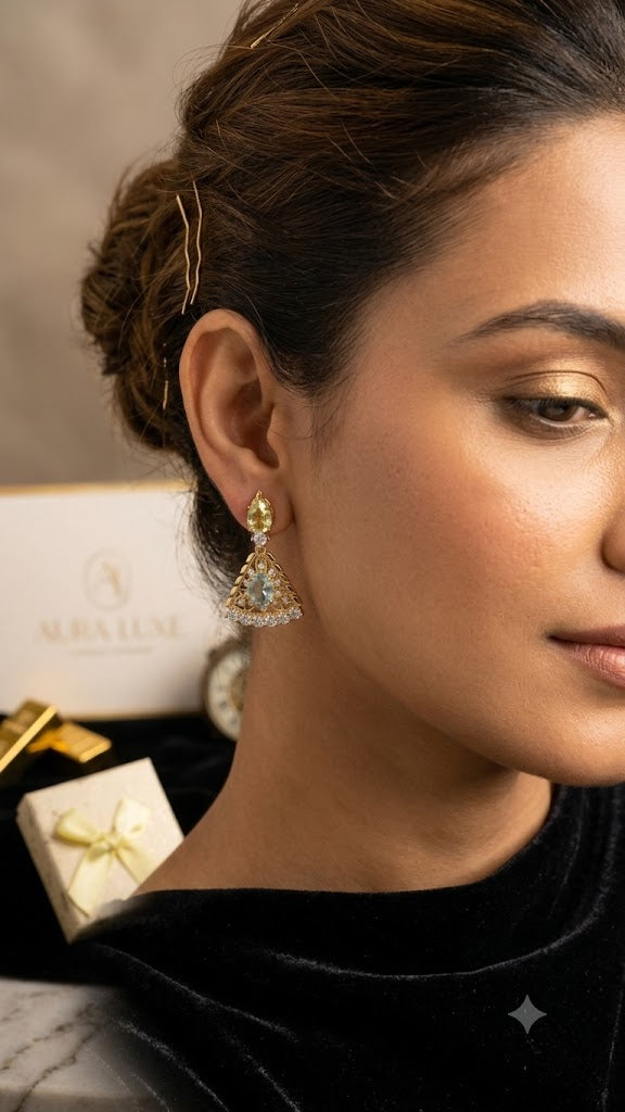 Luxury Gold-Plated Designer Drop Earrings for Women | Party Jewelry (BR250)