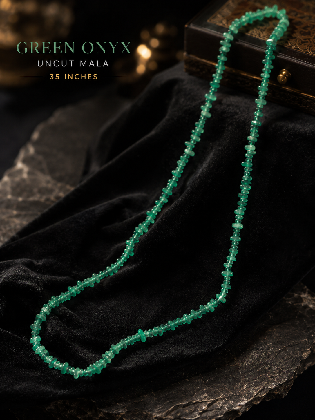 Green Onyx Uncut Mala 35 Inches | Natural Crystal Necklace for Healing